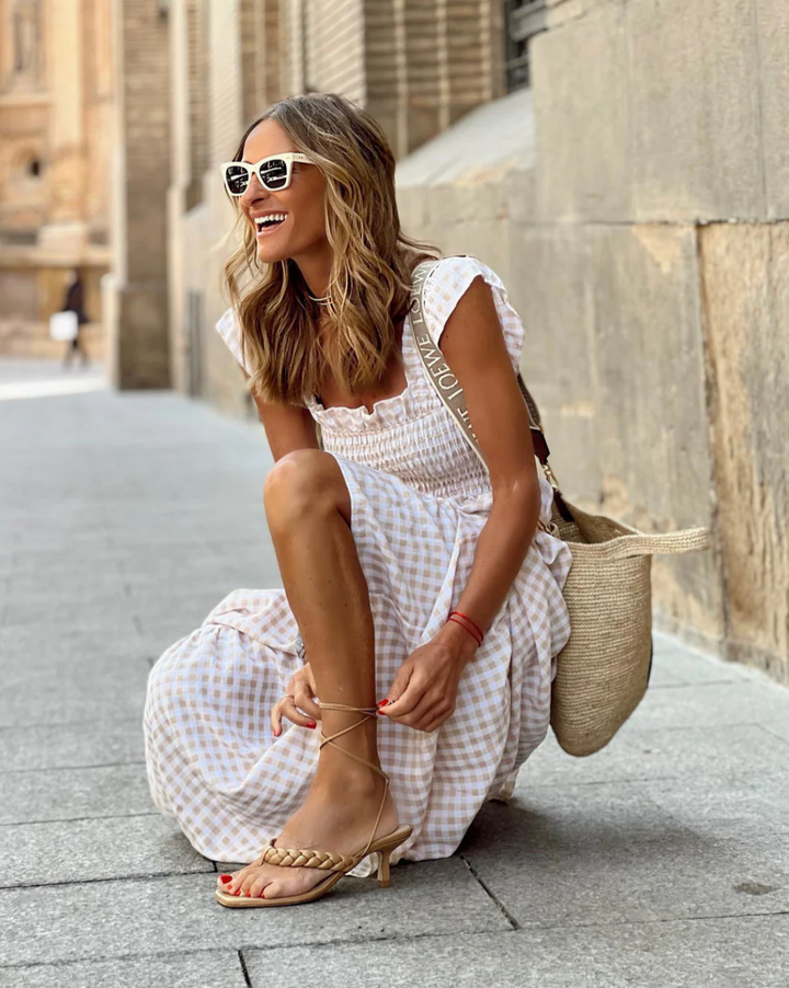 JULIEVEGA - LONG DRESS WITH RUFFLED SLEEVES AND CHECKS