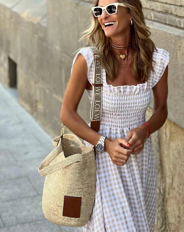 JULIEVEGA - LONG DRESS WITH RUFFLED SLEEVES AND CHECKS