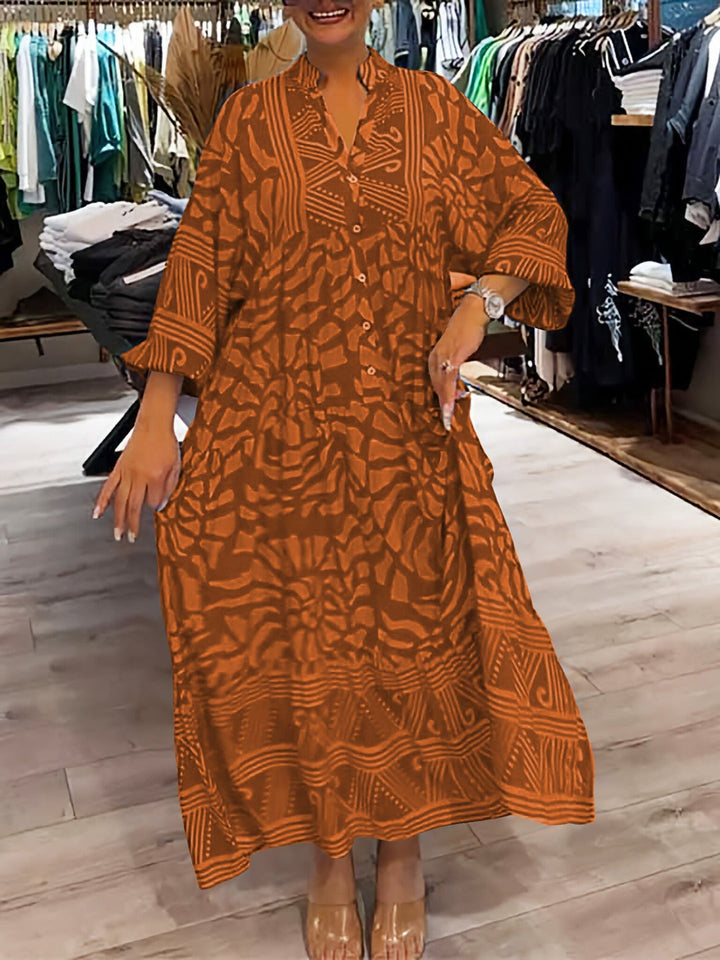 HAZEL - PATTERNED V-NECK DRESS