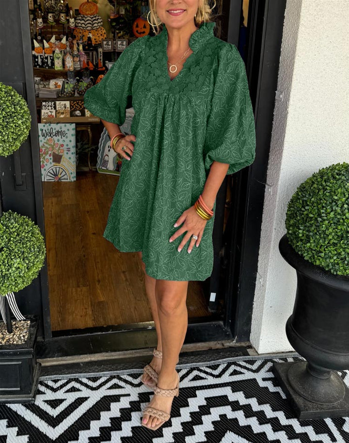 RUCILLA - PUFF SLEEVE LEAF MINI DRESS