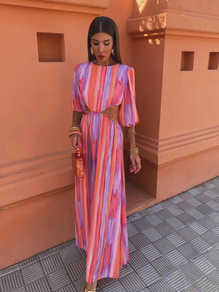 INCARNACION - ELEGANT PUFF SLEEVE BACKLESS DRESS