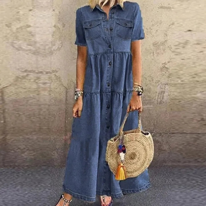 AIKO - RELAXED FIT SHORT SLEEVE DRESS WITH POCKETS