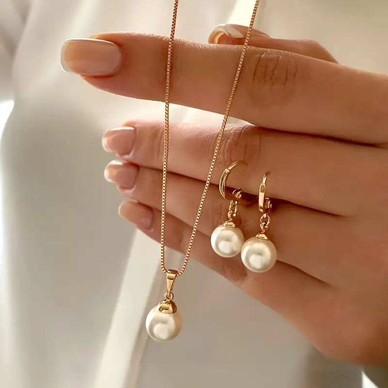 Elegant Grace Pearl Necklace Set