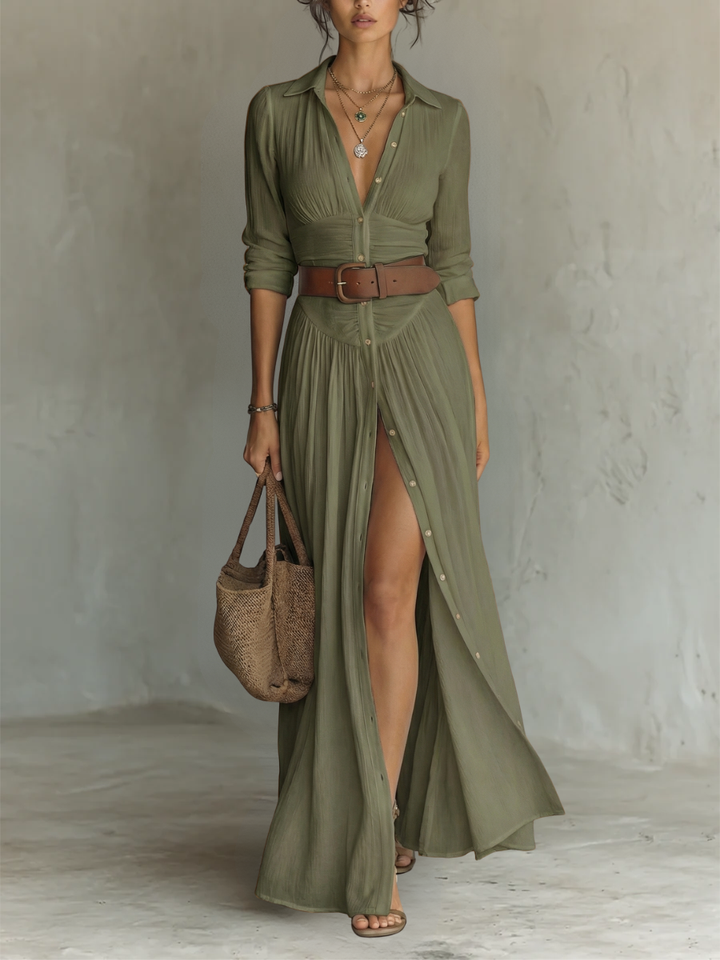Almira™ – Elegant Linen Maxi Dress