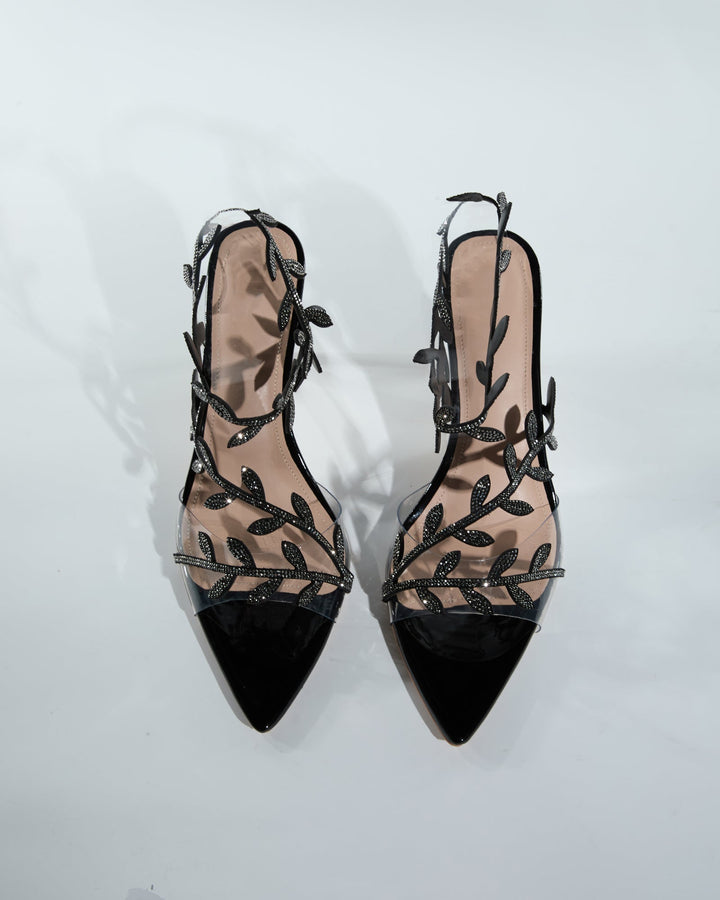 Ealar Rhinestone Leaf Sandals In Black