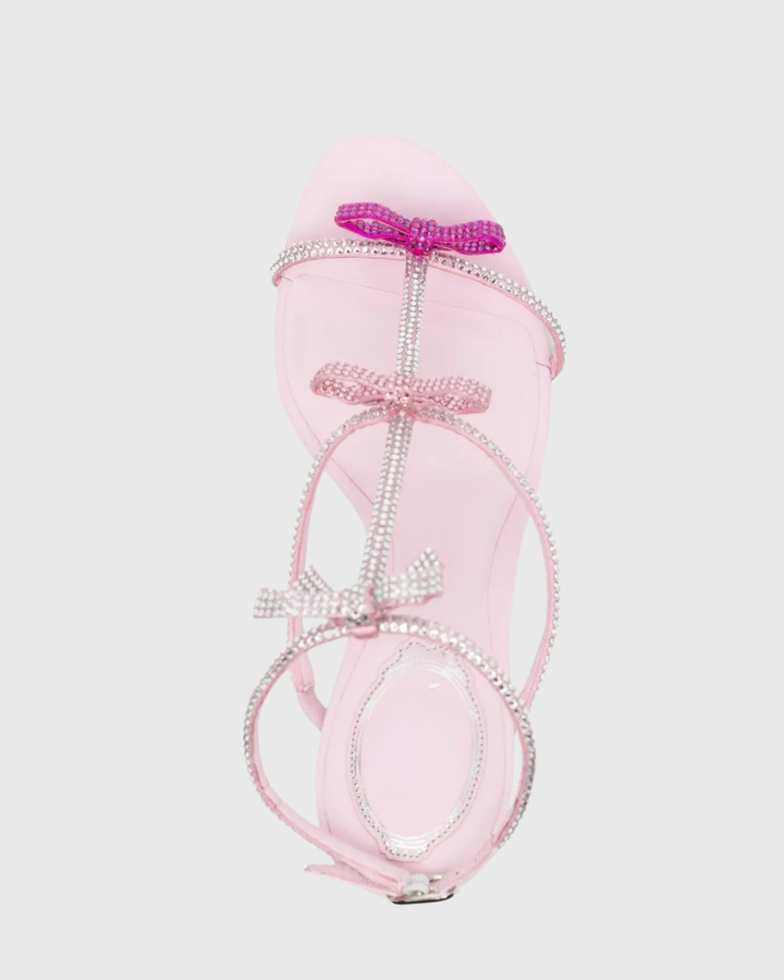 Ilaria Rhinestone Bow Strap Sandals In Pink