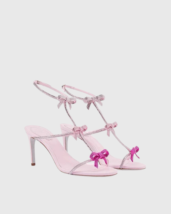 Ilaria Rhinestone Bow Strap Sandals In Pink