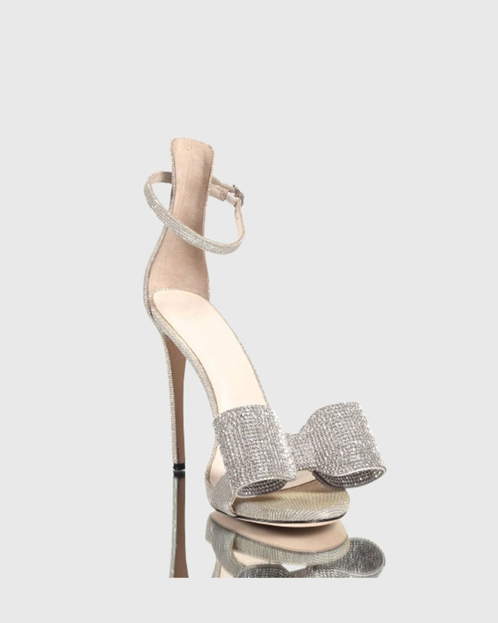 Ines Crystal Bow Sparkle Sandals In Silver