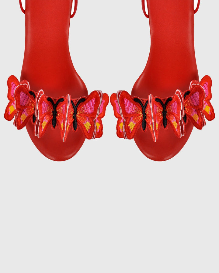 Lelia Bow Embroidery Lace Up Platform Sandals In Red