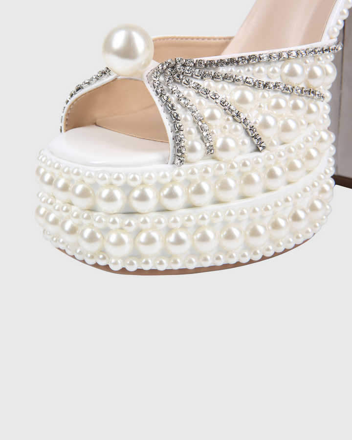 Liviana Rhinestone Pearl Platform Strap Sandals