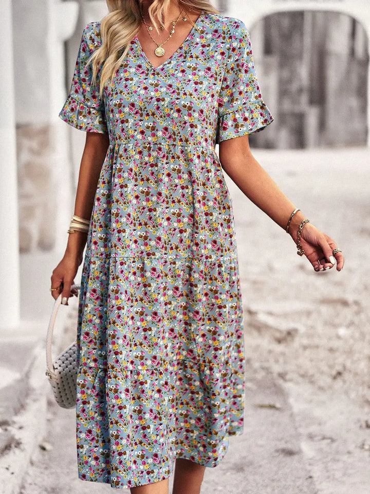 PAULA - CLASSY V NECK FLORAL DRESS