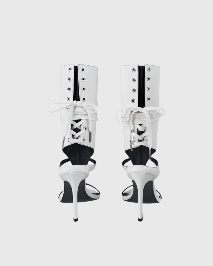 Sesen Lace Up Cutout Thong Sandals In White