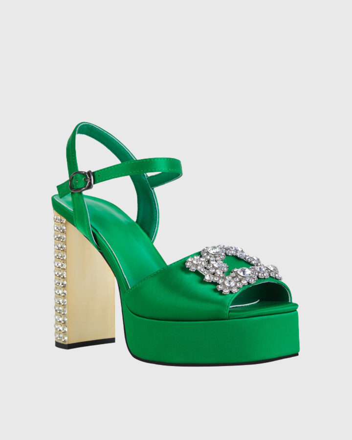Zaahir Rhinestone Strap Platform Sandals In Green