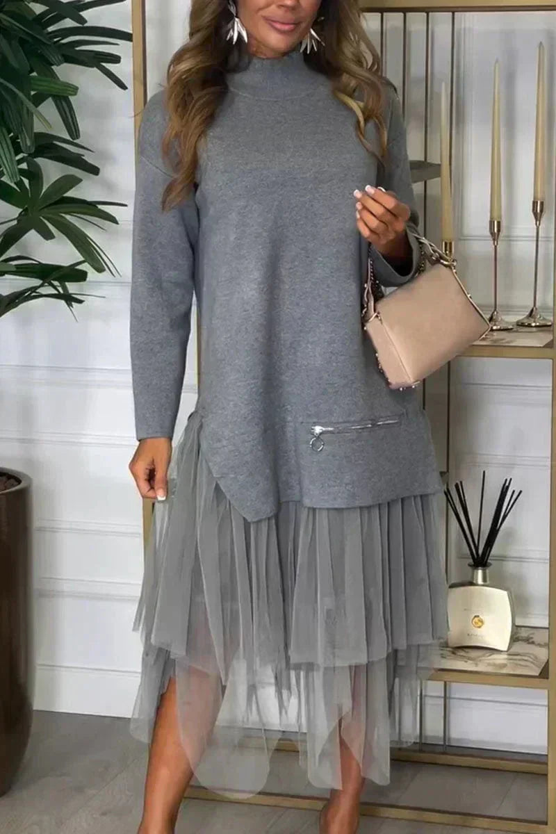 EIMEREN - SOLID PATCHWORK KNIT DRESS