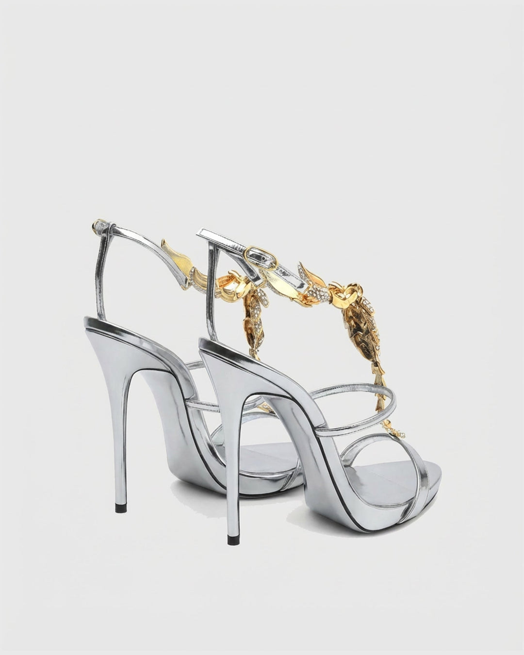 Pia Rhinestone Scorpion Strap Sandals In Silver